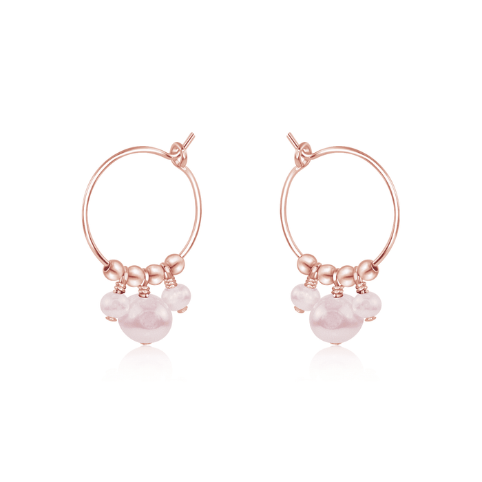 White Freshwater Pearl Gemstone Bead Drop Hoop Earrings - White Freshwater Pearl Gemstone Bead Drop Hoop Earrings - 14k Rose Gold Fill - Luna Tide Handmade Crystal Jewellery