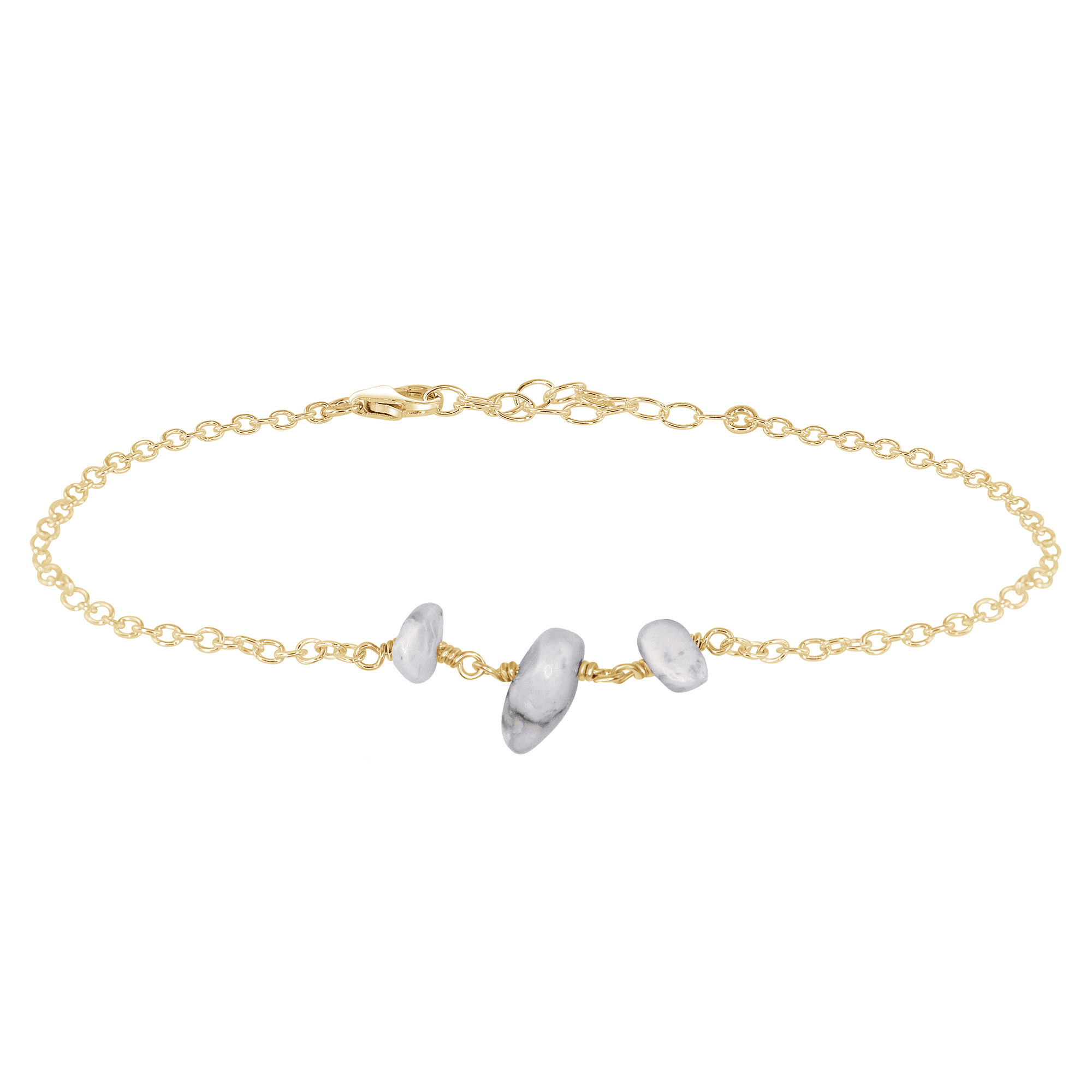 White Howlite Beaded Chain Anklet - White Howlite Beaded Chain Anklet - 14k Gold Fill - Luna Tide Handmade Crystal Jewellery