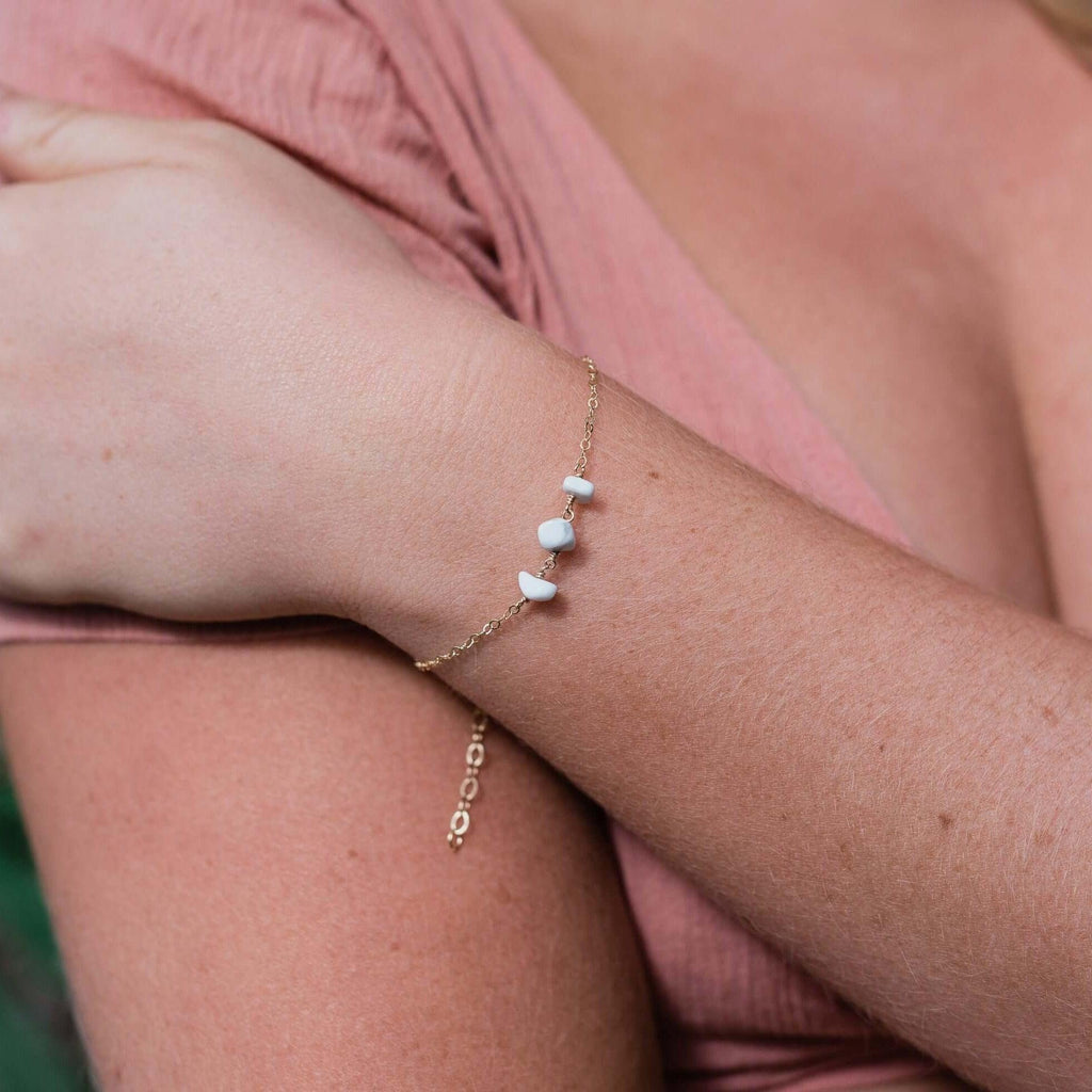 White Howlite Beaded Chain Bracelet - White Howlite Beaded Chain Bracelet - Sterling Silver - Luna Tide Handmade Crystal Jewellery