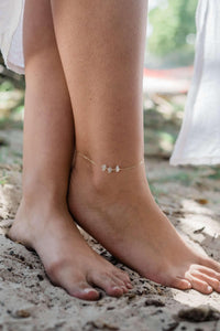 Beaded Chain Anklet - White Moonstone - 14K Gold Fill - Luna Tide Handmade Jewellery
