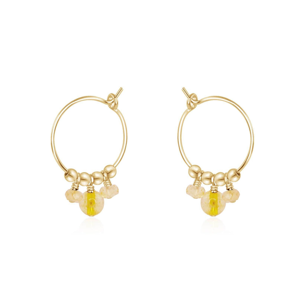 Yellow Citrine Gemstone Bead Drop Hoop Earrings - Yellow Citrine Gemstone Bead Drop Hoop Earrings - 14k Gold Fill - Luna Tide Handmade Crystal Jewellery